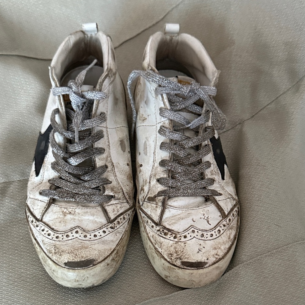 GOLDEN GOOSE -  White and Black High-Top Sneakers - Size 38